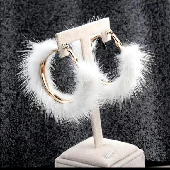 Jewelry - - White Fur Hoops